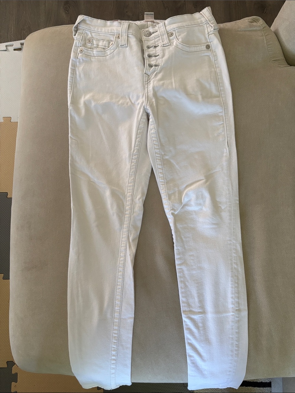 True Religion White Skinny Jeans with Button Fly
